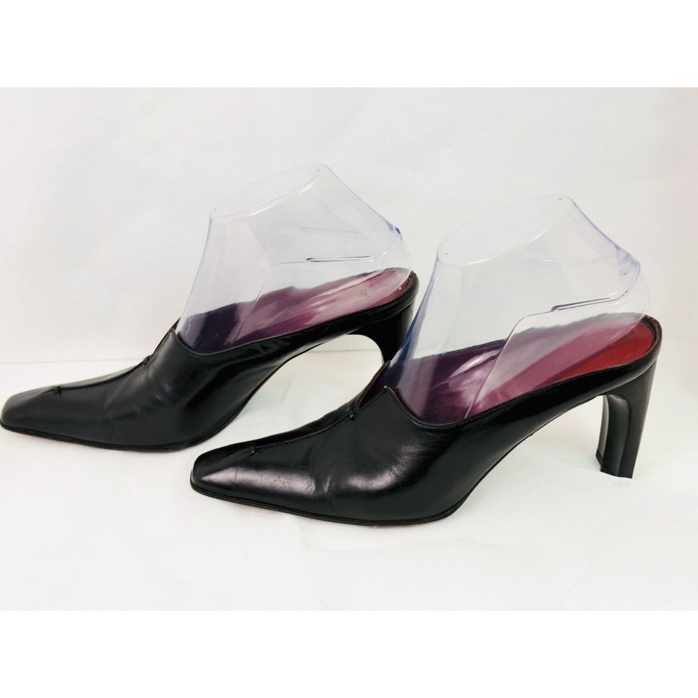 Donald J Pliner Black Leather Mules Heels Pointed Toe Italy Women's 7.5M Slip On - Picture 4 of 10